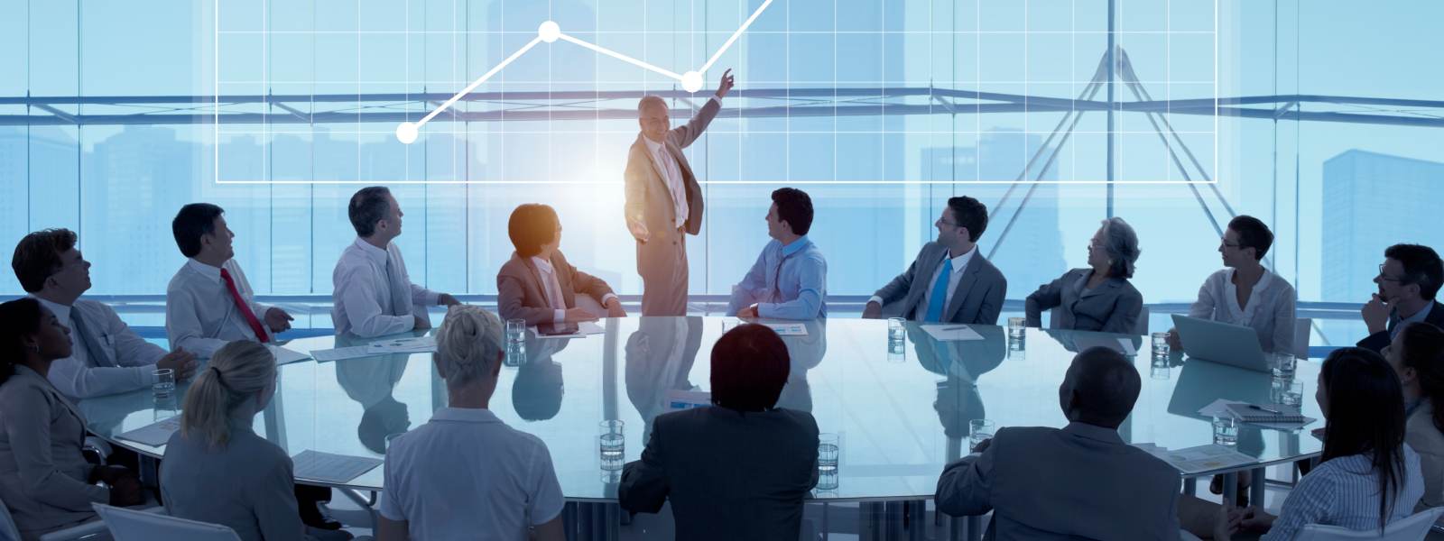 A presenter leading a business meeting